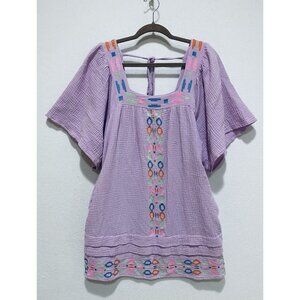 Davi and Dani Dress Womens Medium Lavender Embroidered Gauzy Beachy Boho